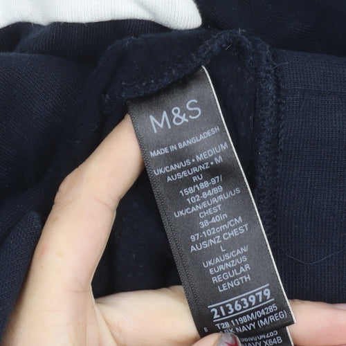 Marks and Spencer Men’s Navy Pullover Hoodie M Striped Cotton