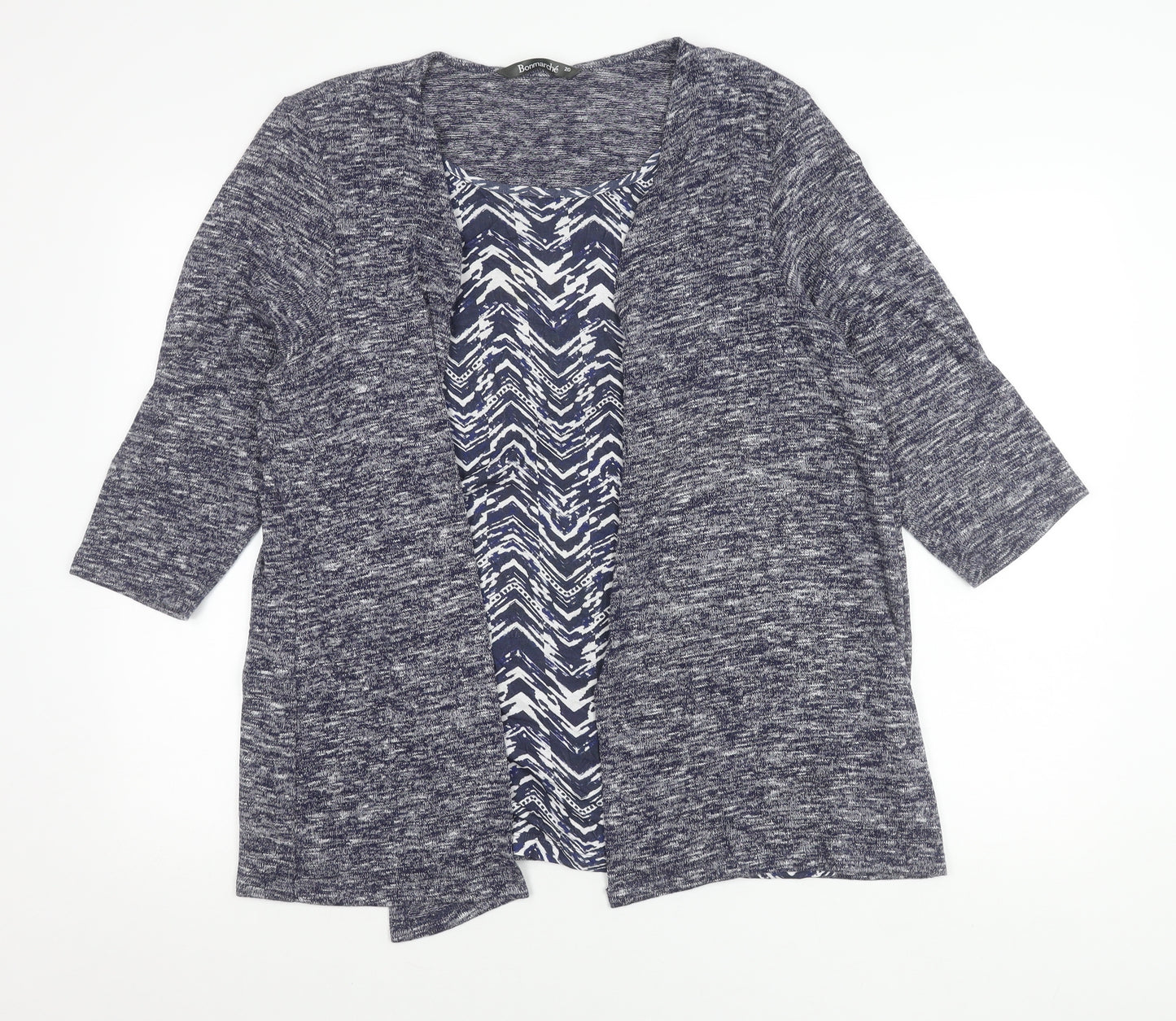 Bonmarché Women’s Blue Knit Open Cardigan Size 20 3/4 Sleeve
