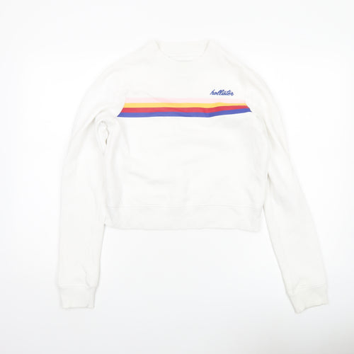 Hollister Womens White XS Crew Neck Sweatshirt Rainbow Stripe Cotton Blend