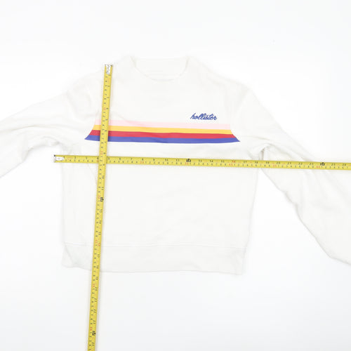 Hollister Womens White XS Crew Neck Sweatshirt Rainbow Stripe Cotton Blend