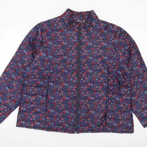 Anne de Lançay Womens Blue Floral Puffer Jacket XL