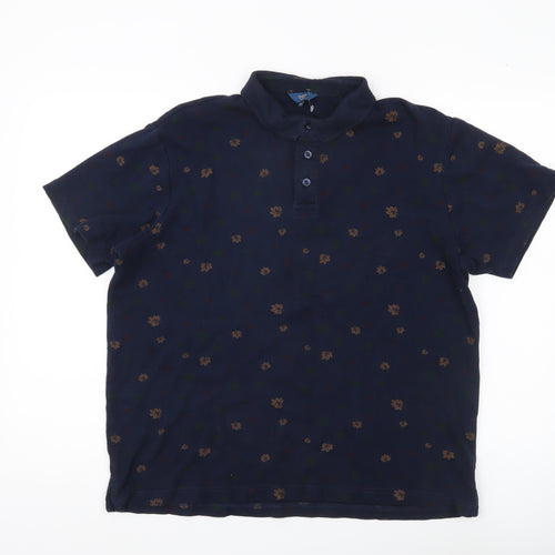 Cotton Traders Men’s Blue Floral Polo Shirt Size M Short Sleeve