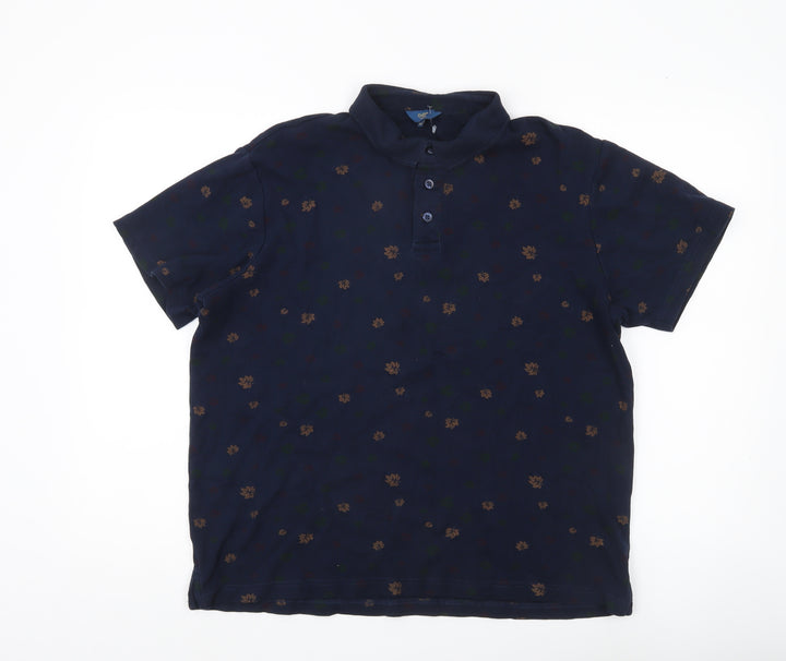 Cotton Traders Men’s Blue Floral Polo Shirt Size M Short Sleeve