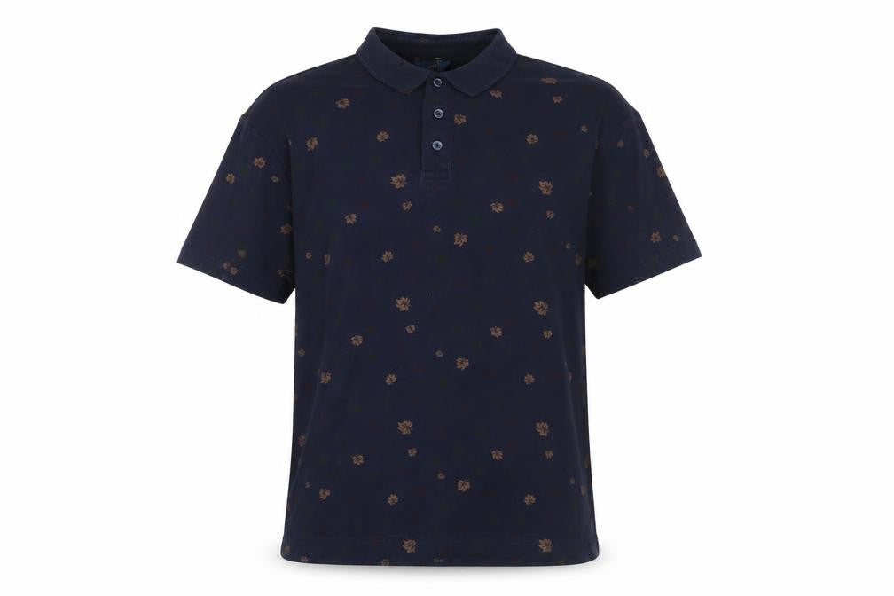 Cotton Traders Men’s Blue Floral Polo Shirt Size M Short Sleeve