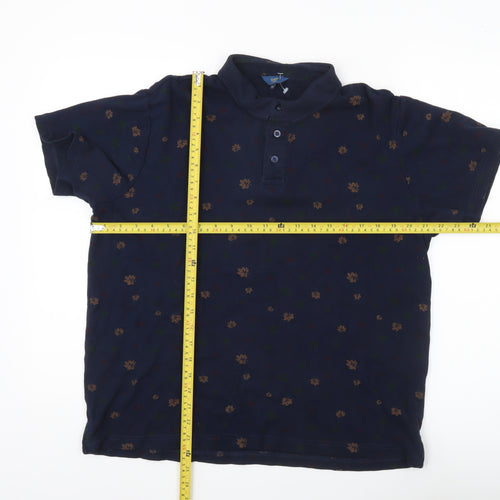 Cotton Traders Men’s Blue Floral Polo Shirt Size M Short Sleeve