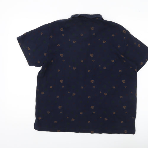 Cotton Traders Men’s Blue Floral Polo Shirt Size M Short Sleeve