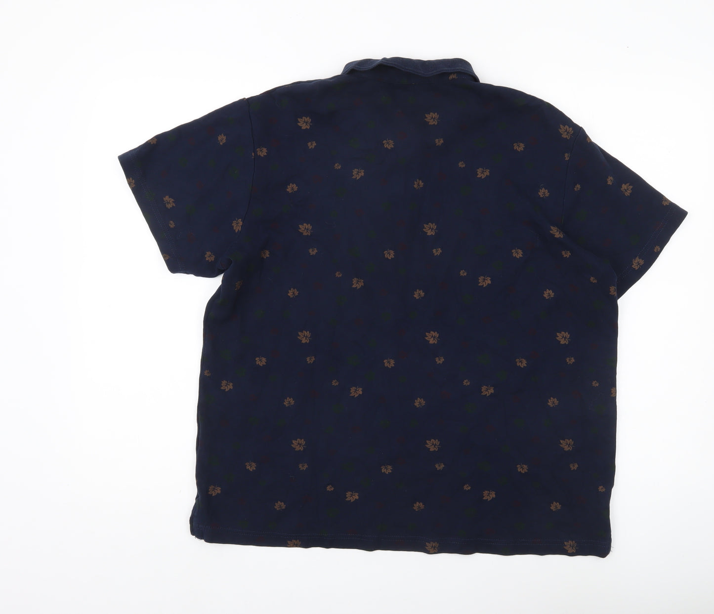Cotton Traders Men’s Blue Floral Polo Shirt Size M Short Sleeve
