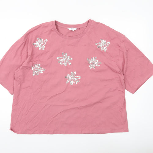 Next Womens Pink Sequin Floral T-Shirt XL Cotton Casual