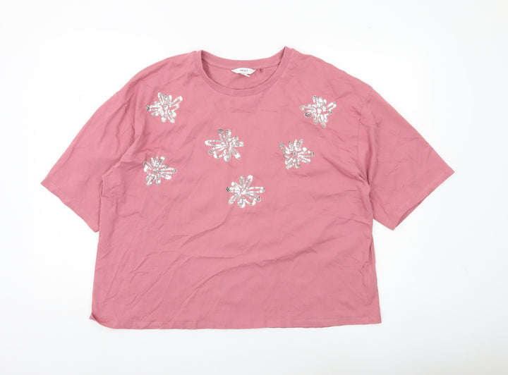 Next Womens Pink Sequin Floral T-Shirt XL Cotton Casual