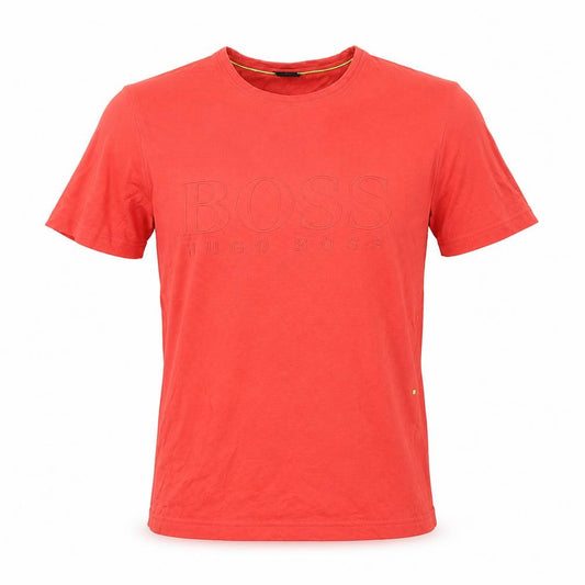 Front view of Hugo Boss Men’s Red Crew Neck Short Sleeve Cotton T-Shirt, size S
