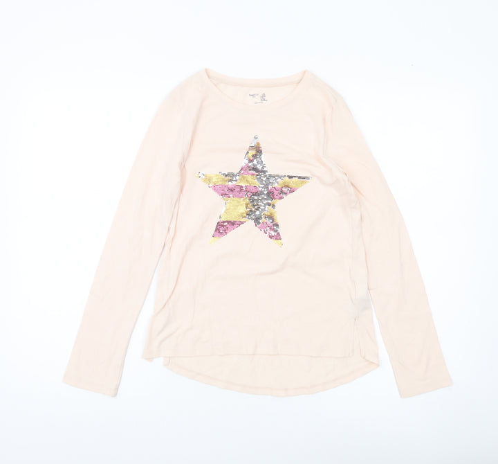Gap Kids Girls Beige Sequin Star Long Sleeve T-Shirt UK 12 Years XL