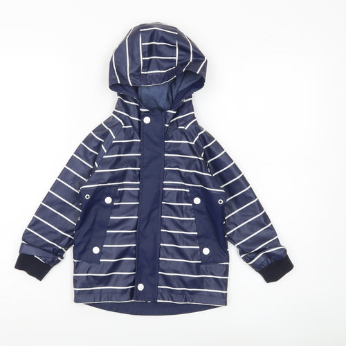 Next Boys Blue Striped Rain Coat 2-3 Years Hooded Waterproof Jacket