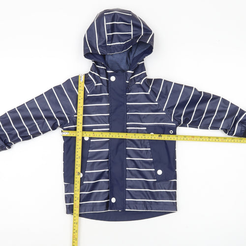 Next Boys Blue Striped Rain Coat 2-3 Years Hooded Waterproof Jacket
