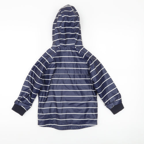 Next Boys Blue Striped Rain Coat 2-3 Years Hooded Waterproof Jacket