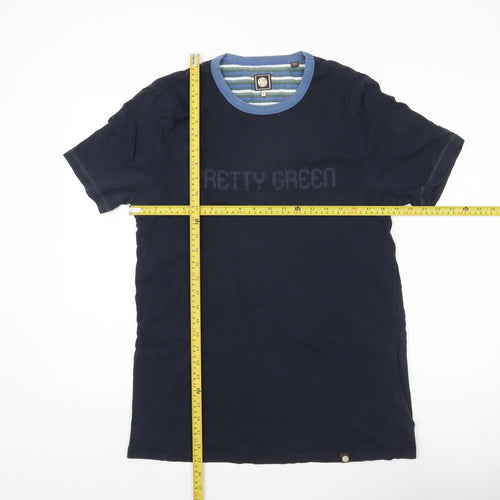 Pretty Green Men’s Navy Blue Crew Neck Cotton T-Shirt Size M Regular Fit