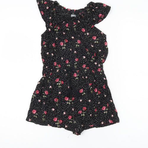 Next Girls Black Floral Polka Dot Viscose Sleeveless Playsuit Age 8 Years