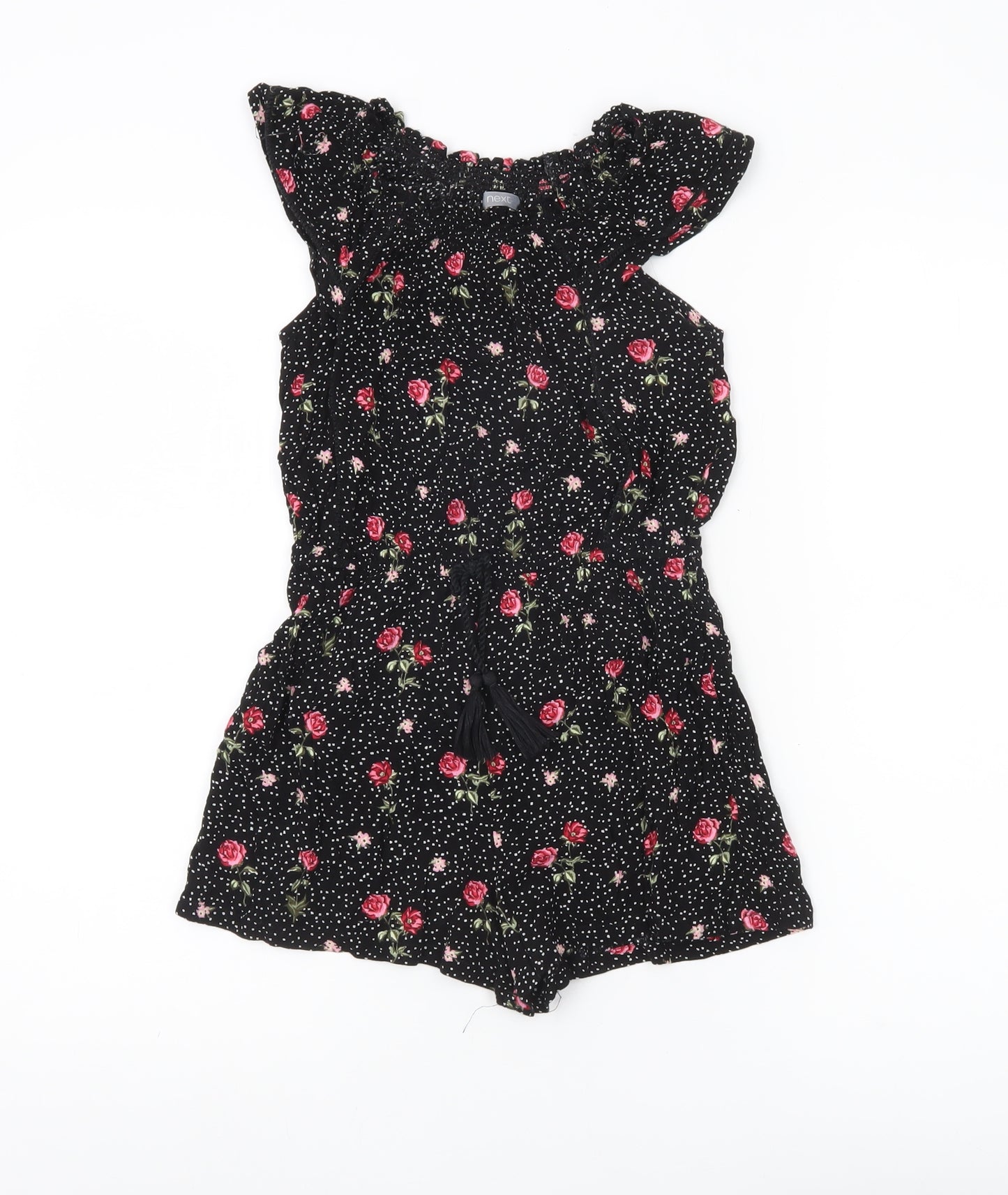 Next Girls Black Floral Polka Dot Viscose Sleeveless Playsuit Age 8 Years