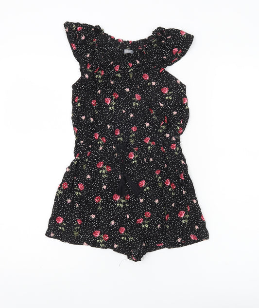 Next Girls Black Floral Polka Dot Viscose Sleeveless Playsuit Age 8 Years