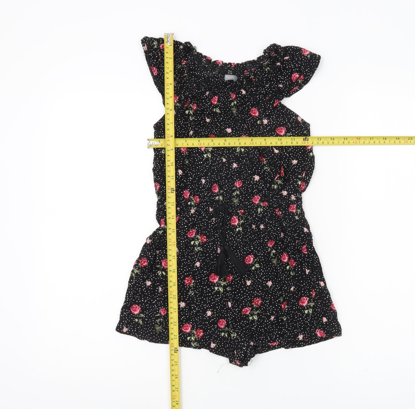 Next Girls Black Floral Polka Dot Viscose Sleeveless Playsuit Age 8 Years