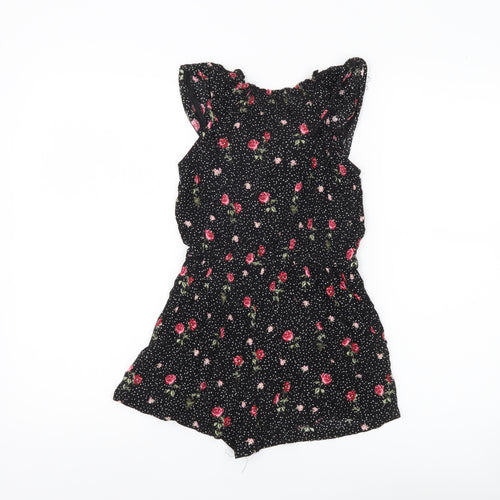 Next Girls Black Floral Polka Dot Viscose Sleeveless Playsuit Age 8 Years