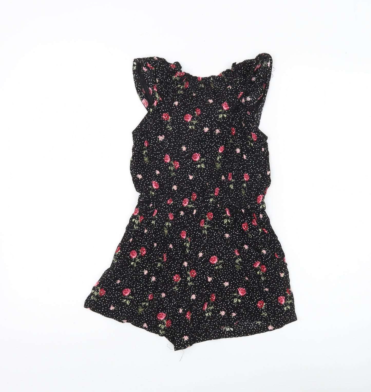Next Girls Black Floral Polka Dot Viscose Sleeveless Playsuit Age 8 Years