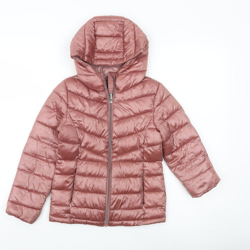 Next Girls Pink Puffer Jacket Age 8 Years Hooded Mid-Length Quilted Coat