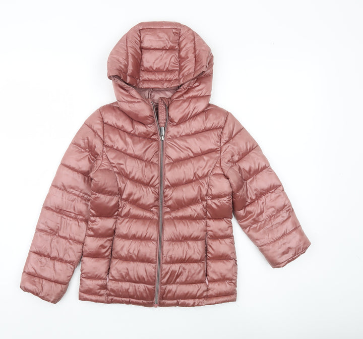 Next Girls Pink Puffer Jacket Age 8 Years Hooded Mid-Length Quilted Coat