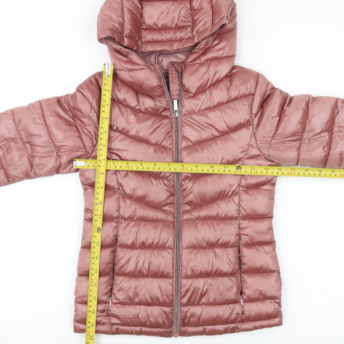 Next Girls Pink Puffer Jacket Age 8 Years Hooded Mid-Length Quilted Coat