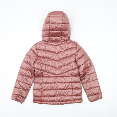Next Girls Pink Puffer Jacket Age 8 Years Hooded Mid-Length Quilted Coat