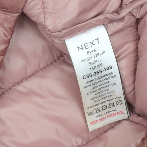 Next Girls Pink Puffer Jacket Age 8 Years Hooded Mid-Length Quilted Coat