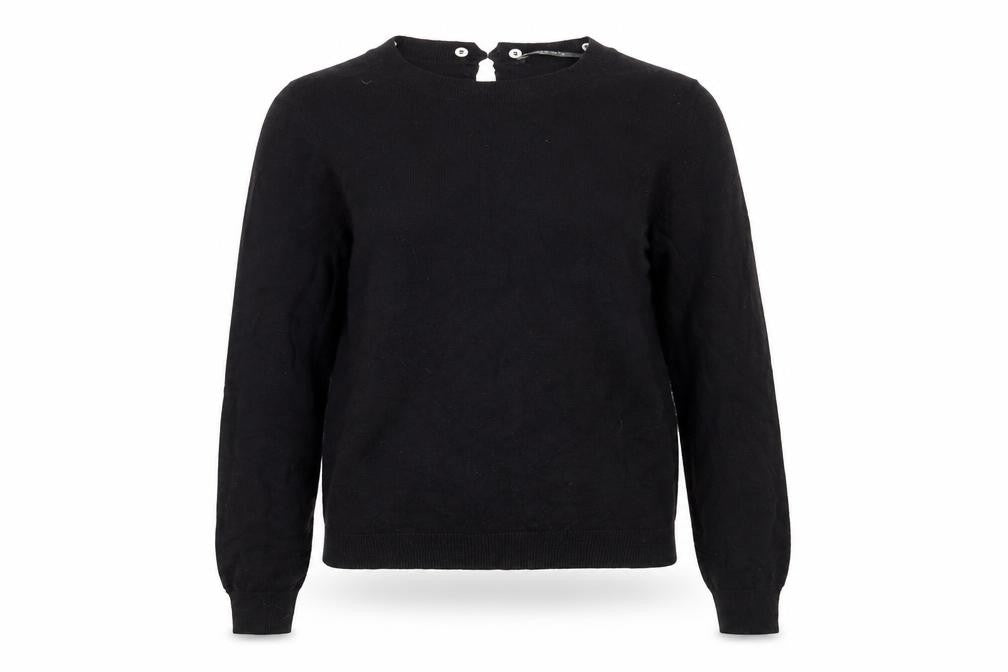 Front view of Oasis women’s black crew neck knit jumper, size S, long sleeve
