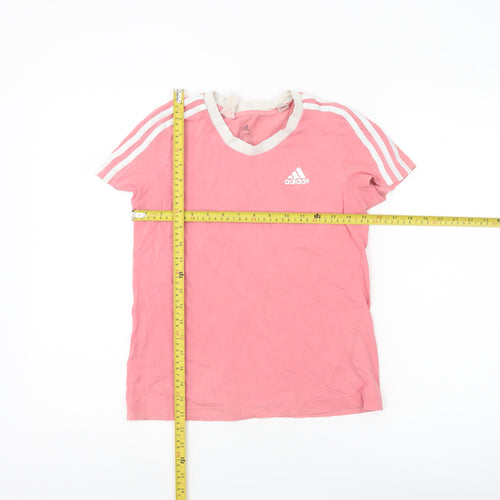 Adidas Girls Pink V-Neck Sports T-Shirt 11-12 Years Cotton Activewear