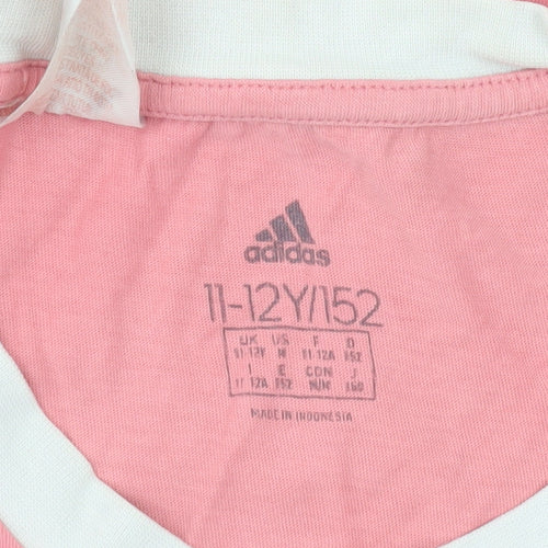 Adidas Girls Pink V-Neck Sports T-Shirt 11-12 Years Cotton Activewear
