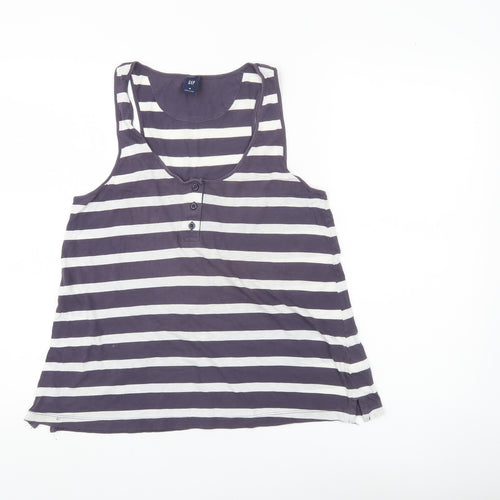 GAP Women’s Striped Tank Top M Grey White Cotton Casual