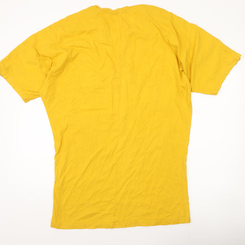 Zara Women Yellow Cotton Button Accent T-Shirt Size M