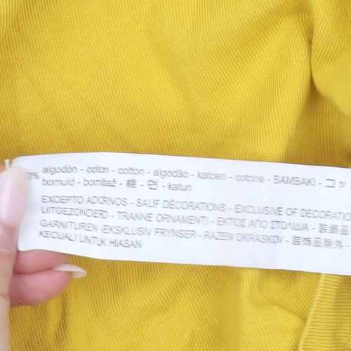 Zara Women Yellow Cotton Button Accent T-Shirt Size M