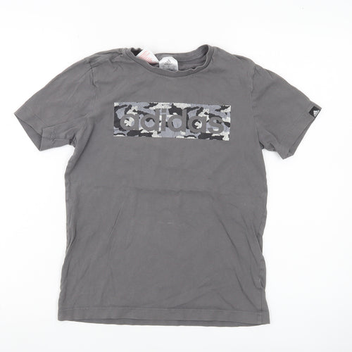 Adidas Boys Grey T-Shirt 11-12 Years Short Sleeve Cotton Logo Sports Top