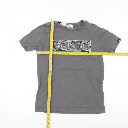 Adidas Boys Grey T-Shirt 11-12 Years Short Sleeve Cotton Logo Sports Top
