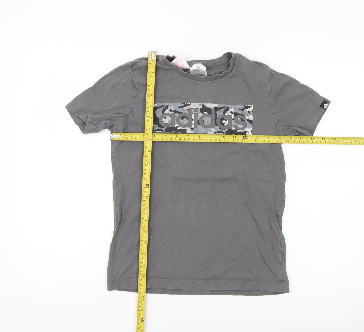 Adidas Boys Grey T-Shirt 11-12 Years Short Sleeve Cotton Logo Sports Top