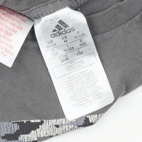 Adidas Boys Grey T-Shirt 11-12 Years Short Sleeve Cotton Logo Sports Top