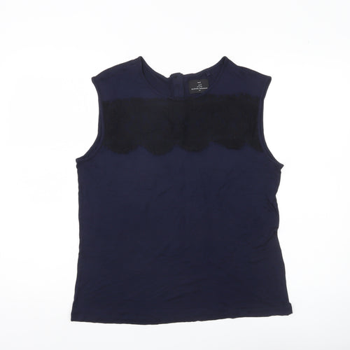 Next Womens Blue Lace Accent Sleeveless Blouse Size 12