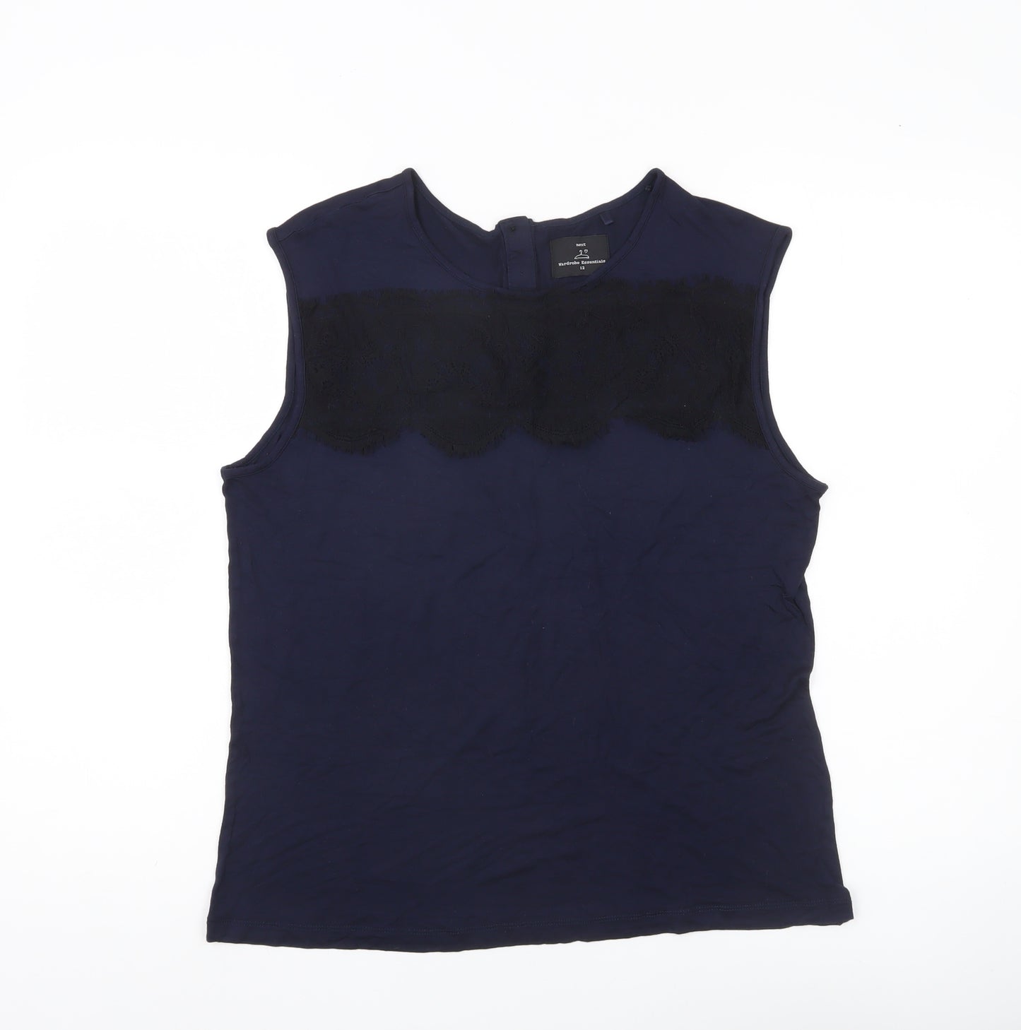 Next Womens Blue Lace Accent Sleeveless Blouse Size 12