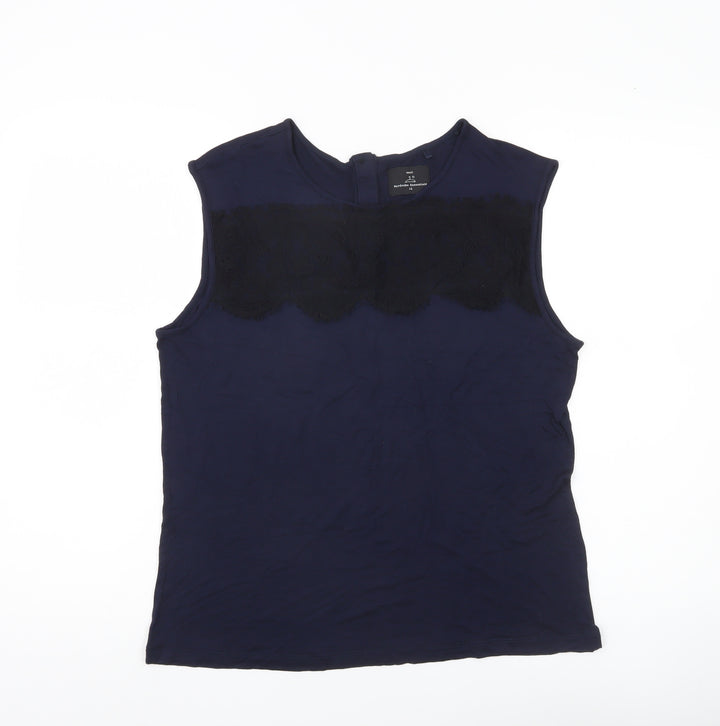 Next Womens Blue Lace Accent Sleeveless Blouse Size 12