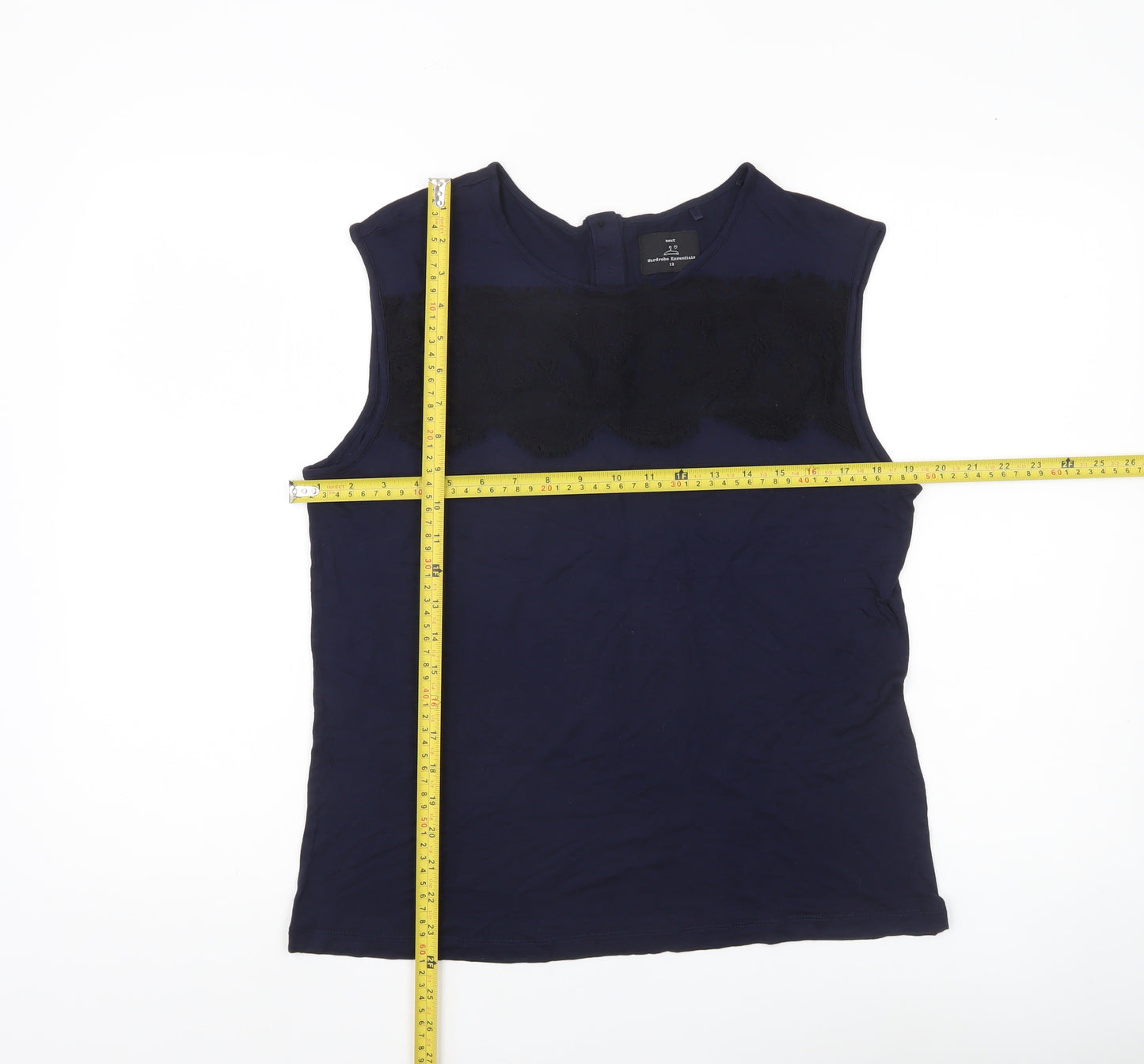 Next Womens Blue Lace Accent Sleeveless Blouse Size 12