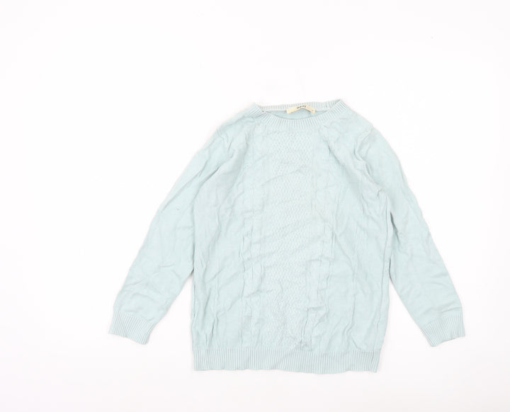Oasis Womens Blue Cotton Cable Knit Jumper Size S Crew Neck