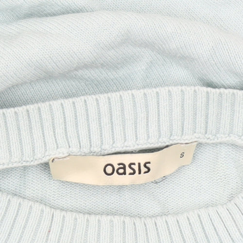 Oasis Womens Blue Cotton Cable Knit Jumper Size S Crew Neck