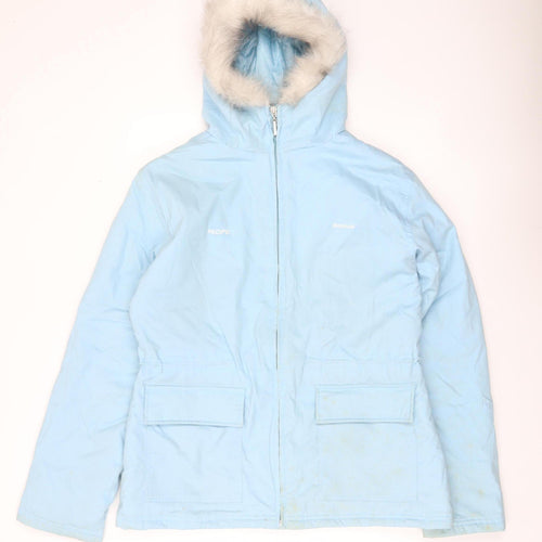 Reebok Women’s Blue Hooded Parka Jacket Size 16 Faux Fur Trim