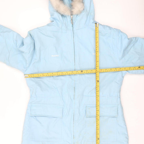Reebok Women’s Blue Hooded Parka Jacket Size 16 Faux Fur Trim