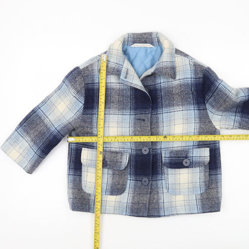 Marks and Spencer Girls Blue Checked Wool Blend Coat Age 5-6 Years