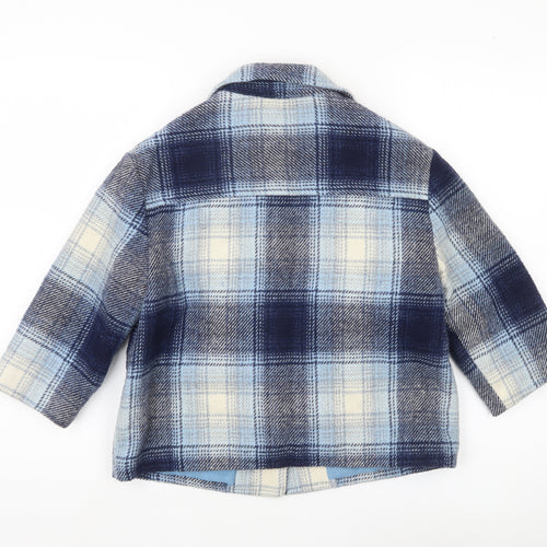 Marks and Spencer Girls Blue Checked Wool Blend Coat Age 5-6 Years